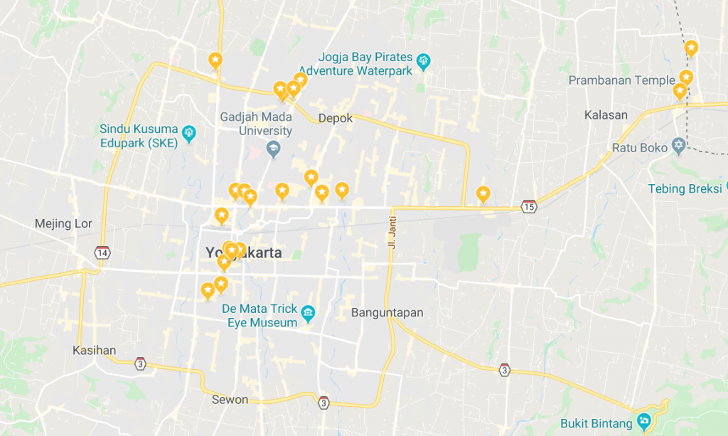 Where to stay in Yogyakarta - map